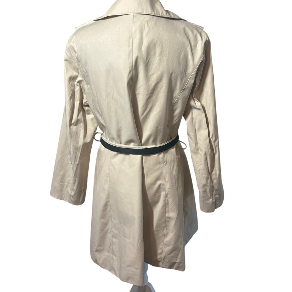Betsey Johnson Trench Coat Womens Sz L Beige Ruffle Collar Leopard Lining Belted - Picture 3 of 12